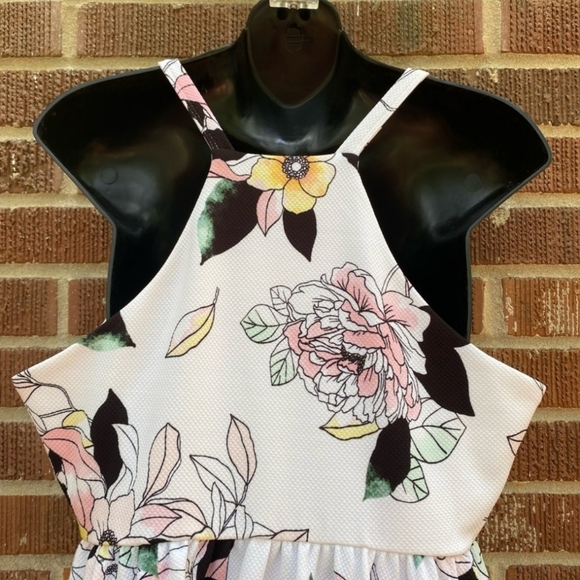 Torrid White Floral Textured Knit Bare Shoulders High Neck Skater Dress - Picture 7 of 11